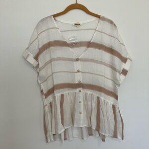 NWOT Blu Pepper White and Tan Striped Blouse